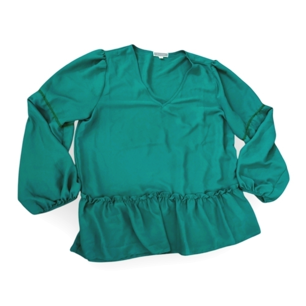 PLEIONE Kelly Green V Neck Peasant Blouse Large